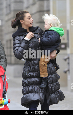 Lilly Becker walking with her son Amadeus near Friedrichstrasse in Mitte. Berlin, Germany - 09.11.2011 Stock Photo