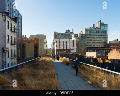 Veiw of the High Line, a New York City park built on a disused elevated section of former New York Central Railroad tracks. Stock Photo