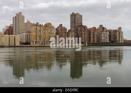 View of Manhattan Upper East Side seen from Roosevelt Island, New York. Stock Photo