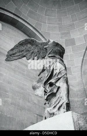 Wings of Victory at the Louvre, Paris in black and white in crayon style Stock Photo