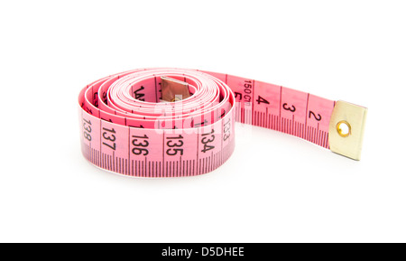 pink measuring tape isolated on white background Stock Photo