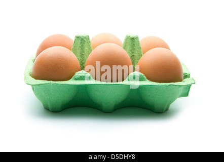 eggs in green box isolated on white background Stock Photo