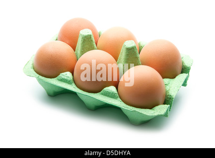 eggs in green box isolated on white background Stock Photo