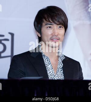 Song Seung Heon attended press conference of MBC new TV drama Man in Love in Seoul, Korea on Wednesday March 27, 2013. Stock Photo