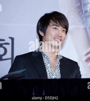 Song Seung Heon attended press conference of MBC new TV drama Man in Love in Seoul, Korea on Wednesday March 27, 2013. Stock Photo