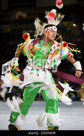 A Native American male dancer performs during a historical powwow in ...