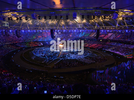 Fireworks explode as the Cauldron is lit Stock Photo - Alamy