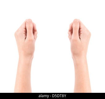 Woman hands holding something invisible, isolated on white. You can put ...