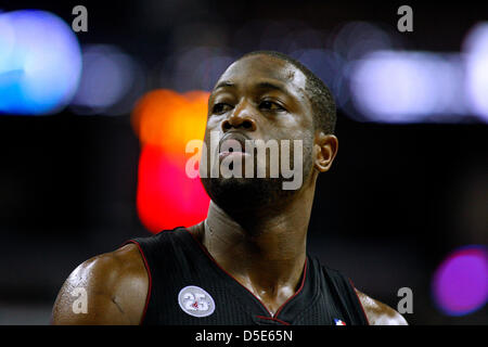 March 29, 2013 - New Orleans, Louisiana, United States of America - March 29, 2013: Miami Heat shooting guard Dwyane Wade (3) during the NBA basketball game between the New Orleans Hornets and the Miami Heat at the New Orleans Arena in New Orleans, LA. Stock Photo