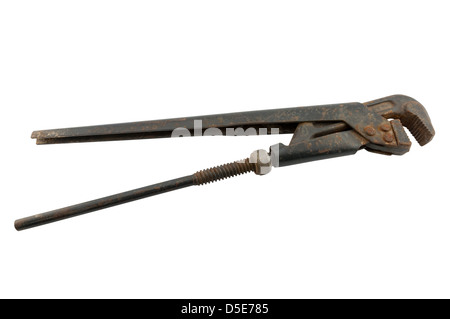 Big old adjustable extension wrench isolated on white Stock Photo