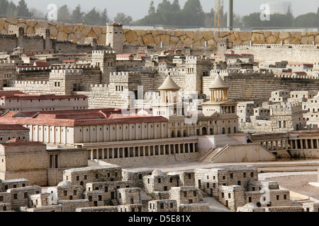 Model of ancient Jerusalem. Upper Town. Hasmonean Palace.  Model of the ancient city of Jerusalem during the time of Herod the Great Stock Photo