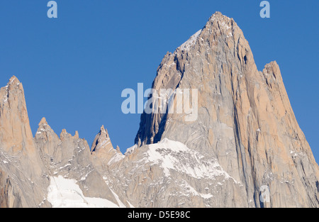 The summit of Monte Fitz Roy (Cerro Chaltén, Cerro Fitz Roy, Mount Fitz Roy, Mount Fitzroy) from the south east. Stock Photo