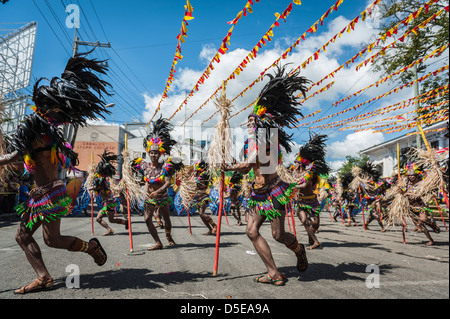 Participants of the dance contest during the celebration of Dinagyang in homage to 'The Santo Niño', Iloilo, Philippines Stock Photo