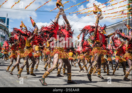 Participants of the dance contest during the celebration of Dinagyang in homage to 'The Santo Niño', Iloilo, Philippines Stock Photo