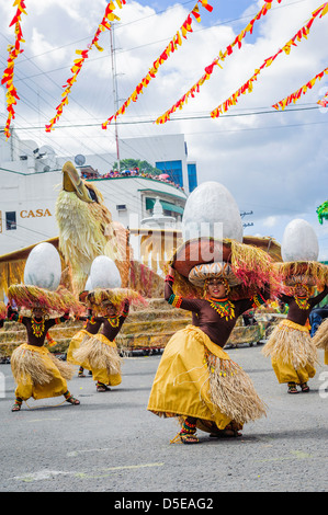 Participants of the dance contest during the celebration of Dinagyang in homage to 'The Santo Niño', Iloilo, Philippines Stock Photo