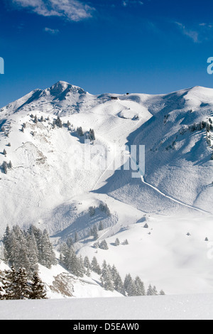 Pont D'Angolon Chamossiere rising above ski pistes Morzine and Les Gets ...