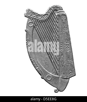 Irish harp from 10 Pence coin, Ireland, 1969, on white background Stock Photo