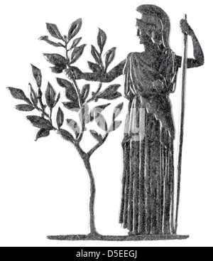 Minerva folding olive tree from 100 Lire coin, Italy, 1979, on white background Stock Photo