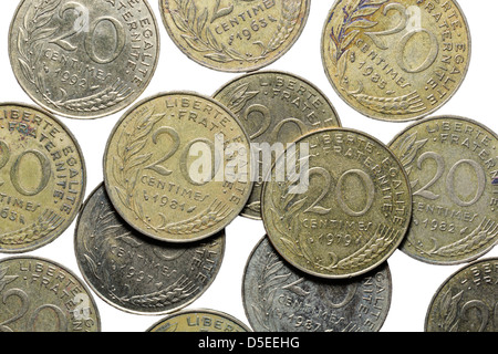 Pile of French 20 centimes coins, France Stock Photo