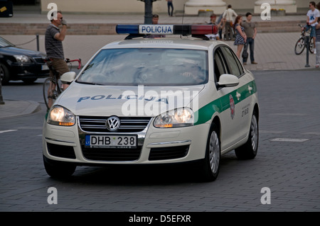 A  Lithuanian Police traffic car in Vilnius, Lithuania, Baltic States Stock Photo