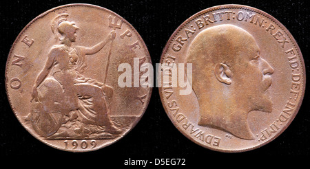 1 Penny coin, Britannia, King Edward VII, UK, 1909 Stock Photo