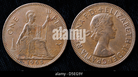 1 Penny coin, Queen Elizabeth II, UK, 1965