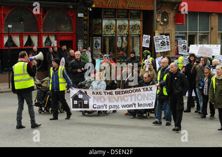 Glasgow, Scotland, UK. 30th March, 2013. Protest march in Glasgow.  People arrive in their thousands to protest against the governments proposed bedroom tax. Alamy Live News Stock Photo
