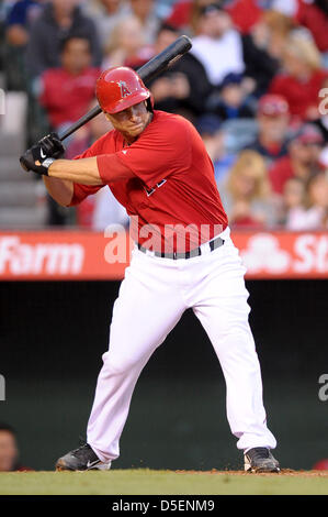 Anaheim, California, USA. 30th March, 2013.   Los Angeles Angels catcher Chris Iannetta (17) at bat during the Major League Baseball pre season game between the Los Angeles Angels and the Los Angeles Dodgers at Angels Stadium in Anaheim, CA. David Hood/CSM Stock Photo