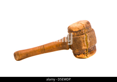 vintage wooden and aged hammer isolated  on white Stock Photo
