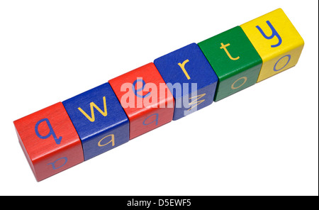 Wooden blocks spelling QWERTY Stock Photo