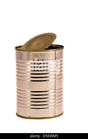 opened empty food metal can isolated on white Stock Photo