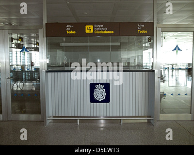 Border control kiosk/passport check booth at Malaga airport, Malaga, Malaga Province, Andalusia, Spain, Western Europe. Stock Photo