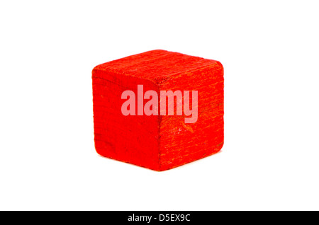 red cube wooden toy isolated on white background Stock Photo