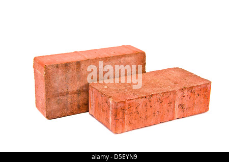 two red decorative pavement bricks isolated on white background Stock Photo