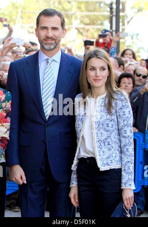 Spanish Crown Prince Felipe and Crown Princess Letizia attend a mass on Eastern Sunday at Palma de Mallorca's cathedral, Palma de Mallorca, 31 March 2013. Photo: Albert Nieboer / NETHERLANDS OUT Stock Photo