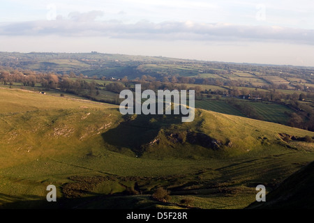 Hamston Hill part of Thorpe Pasture from Thorpe Cloud Dovedale Ilam Derbyshire England Stock Photo
