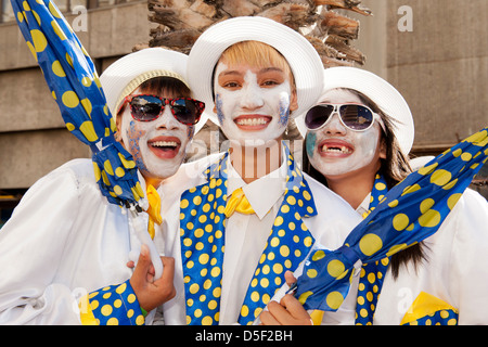 Three girls in festive hats and face paint celebrating Canada Day Rustico  Prince Edward Island Canada Stock Photo - Alamy