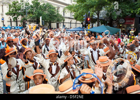 The Cape Minstrels / Kaapse Klopse parade held annually on the 2nd January in Cape Town, South Africa. Stock Photo