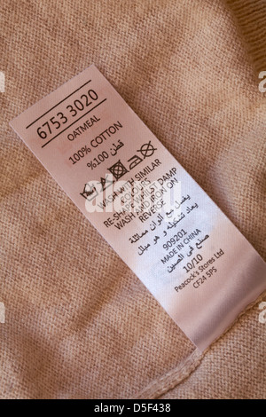 label showing washing instructions in garment Stock Photo