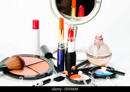 Makeup collection on white background Stock Photo