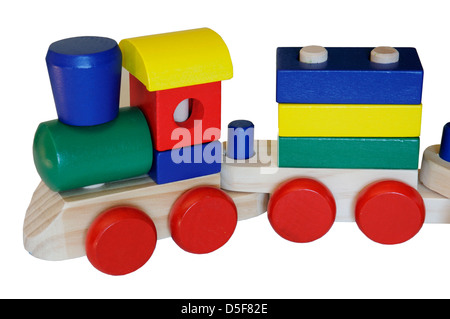 A child's wooden toy train Stock Photo