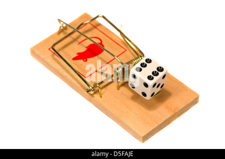 mousetrap with casino dice concept isolated on white background Stock Photo