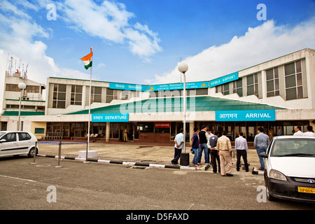 People outside Shimla Airport, Shimla, Himachal Pradesh, India Stock Photo