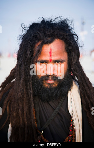 Portrait of a sadhu in Kumbha Mela, Allahabad, Uttar Pradesh, India Stock Photo