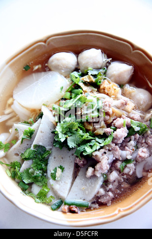 Focus Thai Noodles Soup in write background. Stock Photo