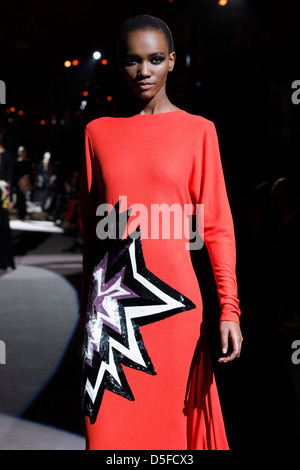 A model wears a design from the Tom Ford collection during London