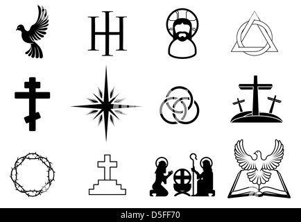 A set of Christian religious signs and symbols Stock Photo