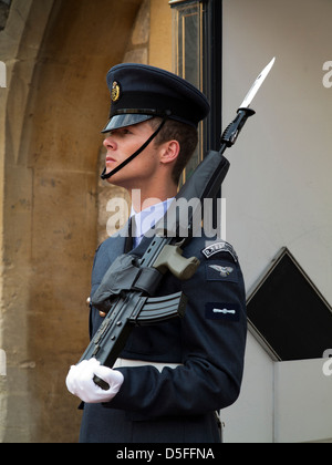 England, Berkshire, Windsor Castle, Royal Air Force Regiment guardsman on guard duty Stock Photo