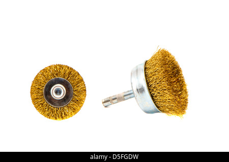 two Grinding discs and polishing brushes isolated on white background Stock Photo