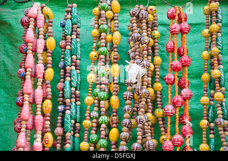 various colorful jewelry in India street market Stock Photo